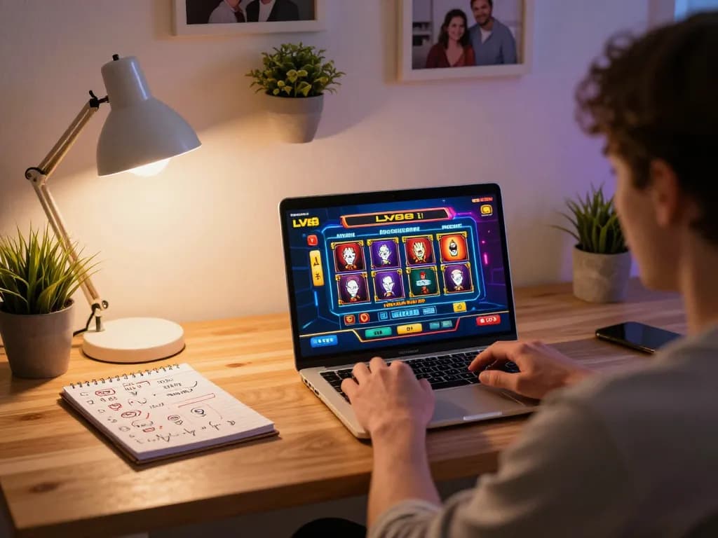 Play LV88 online casino games from the comfort of home with a strategic setup on a laptop.