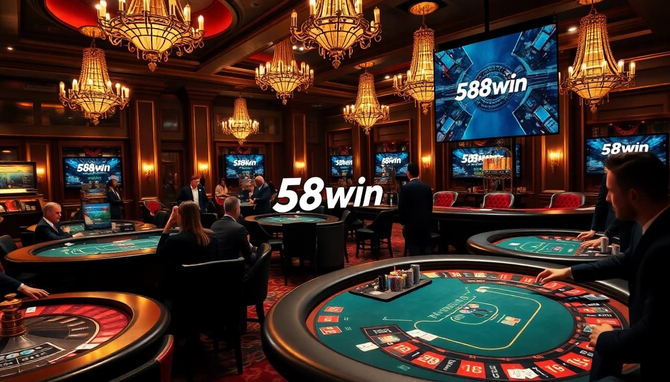 Players enjoying a thrilling game at 58win casino tables, showcasing excitement and luxury.