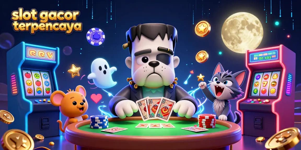 Engage with slot gacor terpercaya in a vibrant 3D scene with unique casino characters and dynamic gaming elements.