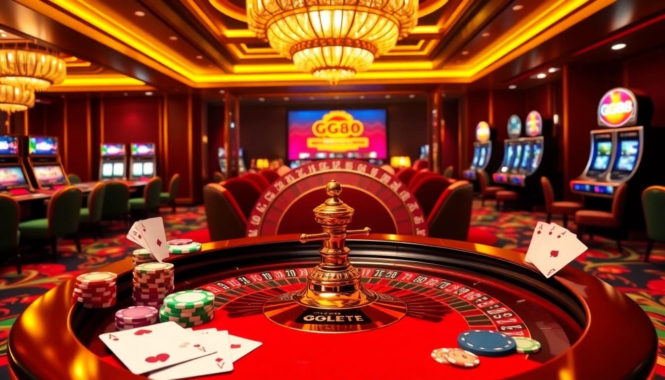 Experience thrilling gameplay with the GG88 roulette wheel in a vibrant casino setting.