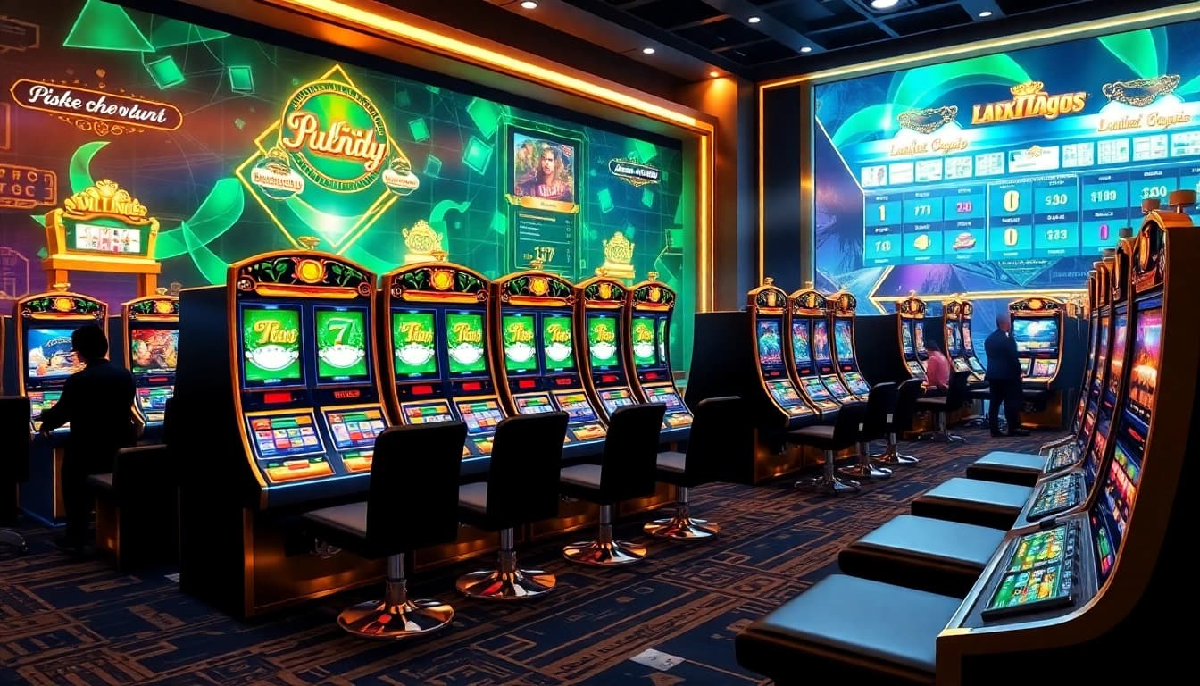 Players enjoying thrilling Slot Online games with vibrant slots and casino elements.
