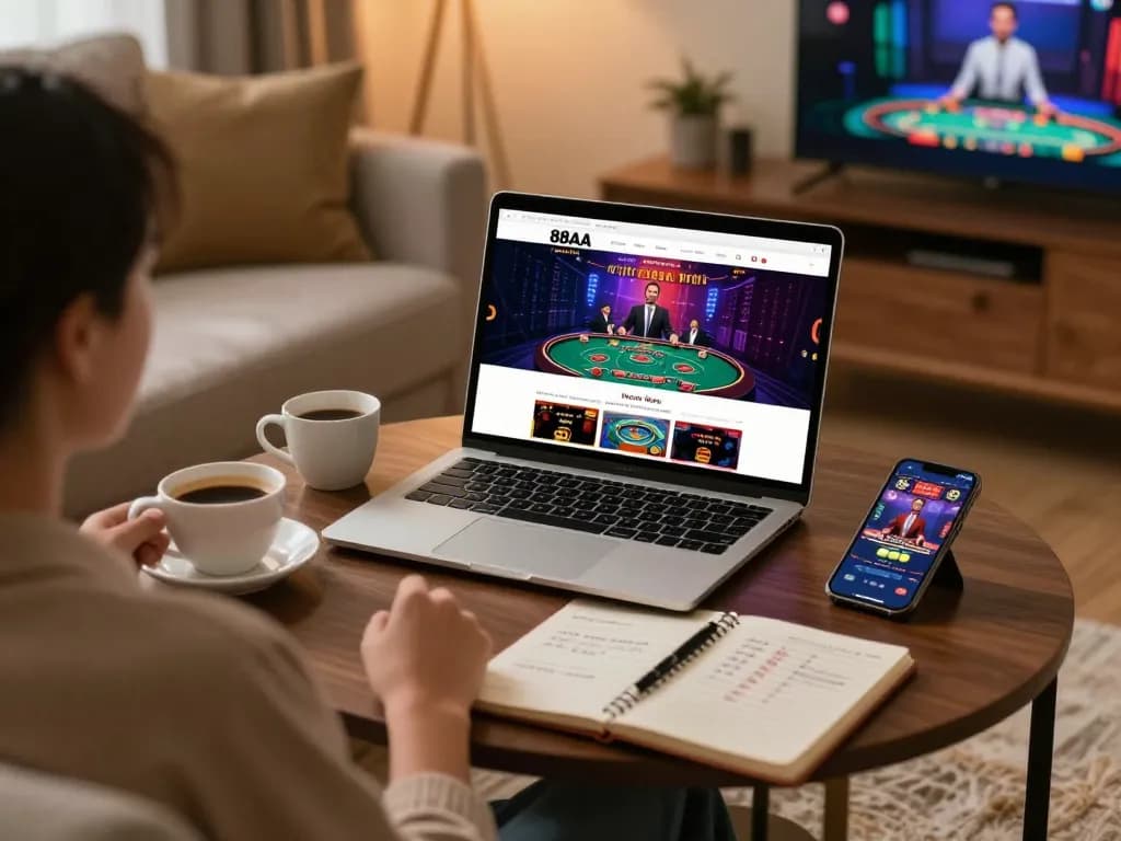 Engaging with the 88aa trang chủ casino interface for strategic betting while relaxing at home.