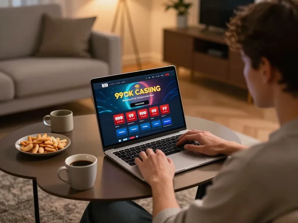 Engaging in responsible gameplay on 99ok's online casino interface from a cozy home setup