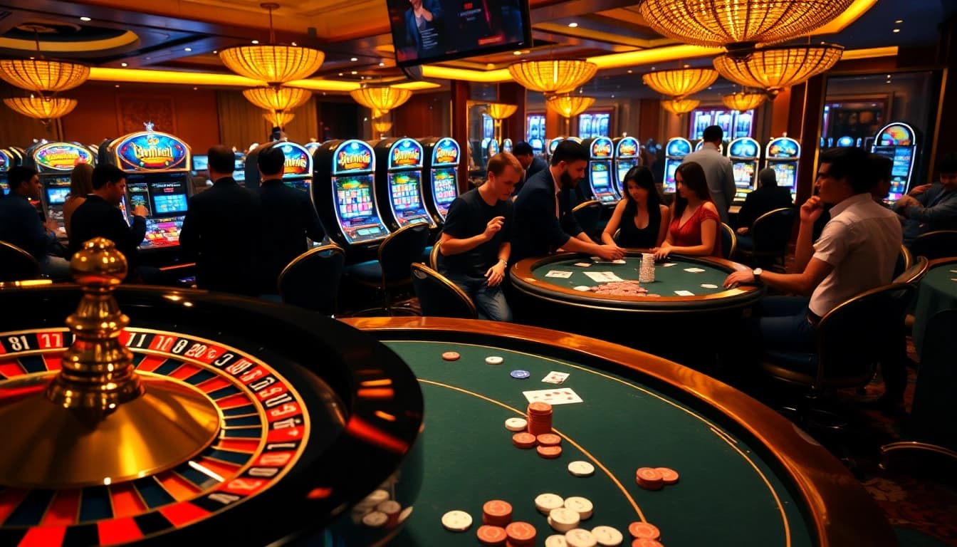 Experience the thrill of gambling at https://tx88.green/ with luxury casino visuals highlighting poker and roulette.