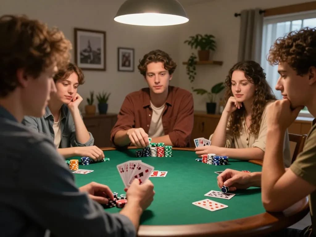 Soi kèo action packed moment as friends enjoy a friendly poker night, showing lively interaction and strategic gameplay.
