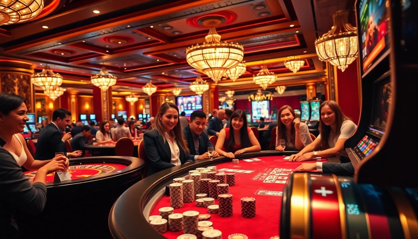 Experience thrilling gameplay at https://8kbet.ink/ with vibrant casino tables and enthusiastic gamblers.