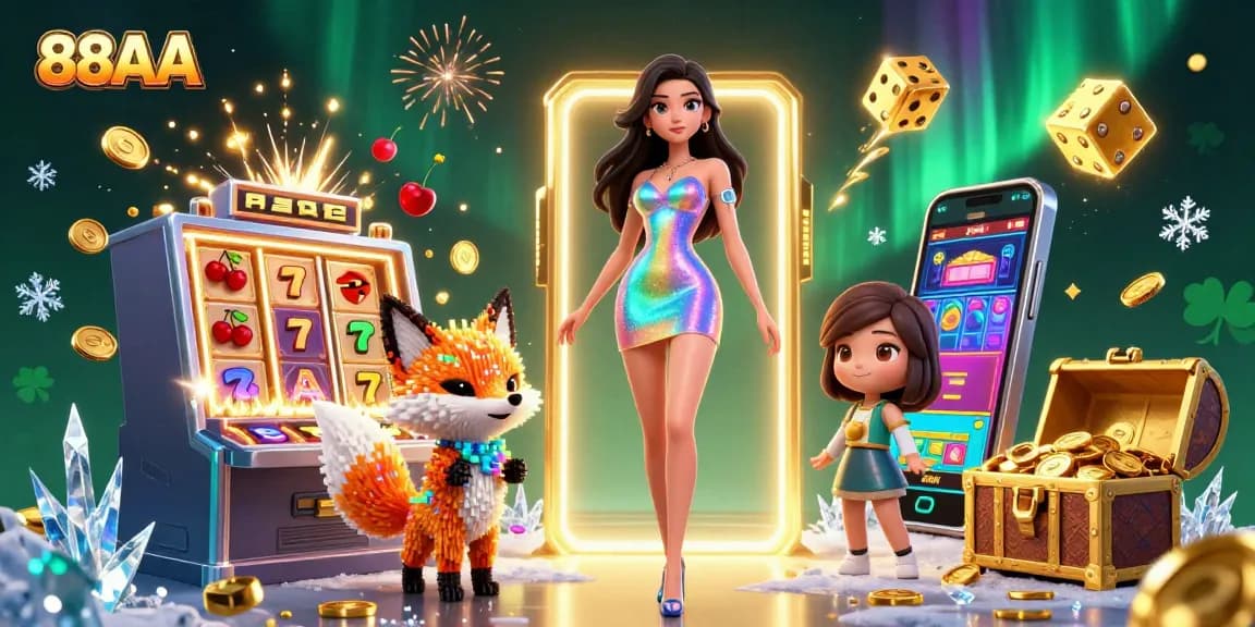 Experience thrilling wins with 88AA's vibrant 3D casino illustration showcasing exciting game elements.