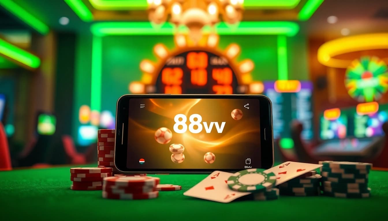 Engaging 88vv online gaming app interface highlighted with casino elements.