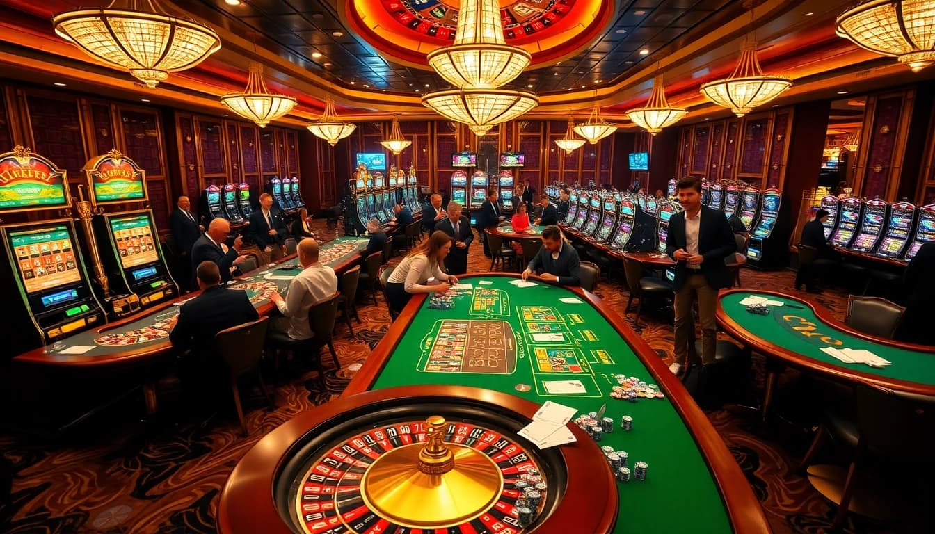 Kuwin casino experience with vibrant games, high-stakes poker, and luxurious betting atmosphere.