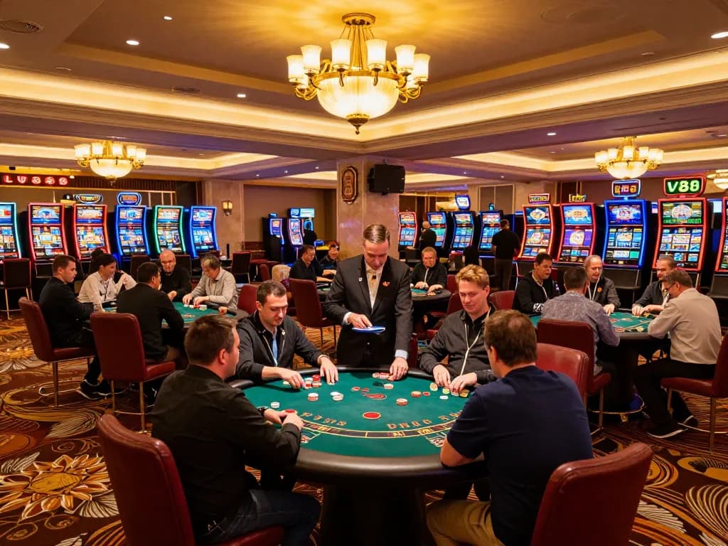 Players enjoying a thrilling game of poker at LV88 casino, showcasing excitement and engagement.