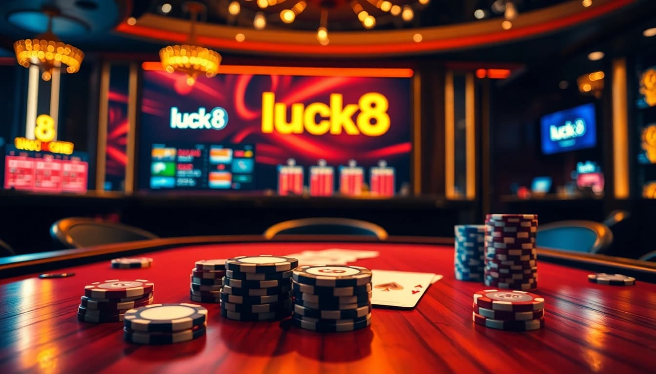 Luck8 players enjoying a seamless online casino experience with vibrant gaming tables and chips.