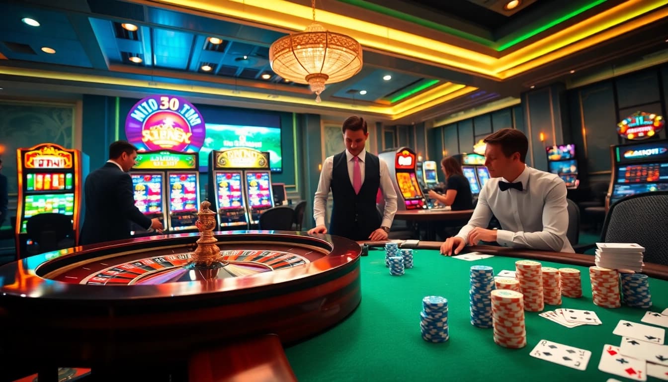 Experience the thrilling atmosphere of mn88.ltd with players at a luxurious casino table.