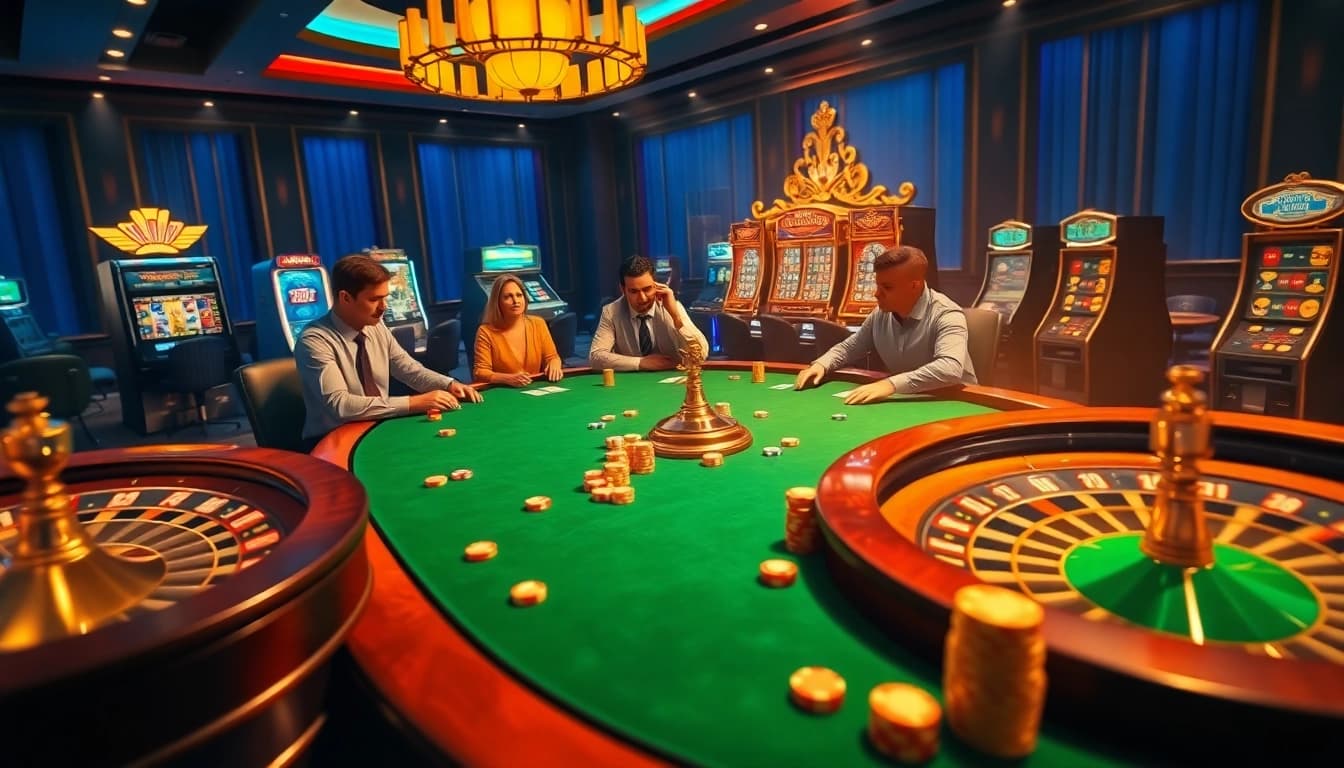 Players enjoying exciting card games at Hitclub casino, showcasing vibrant tables and chips.