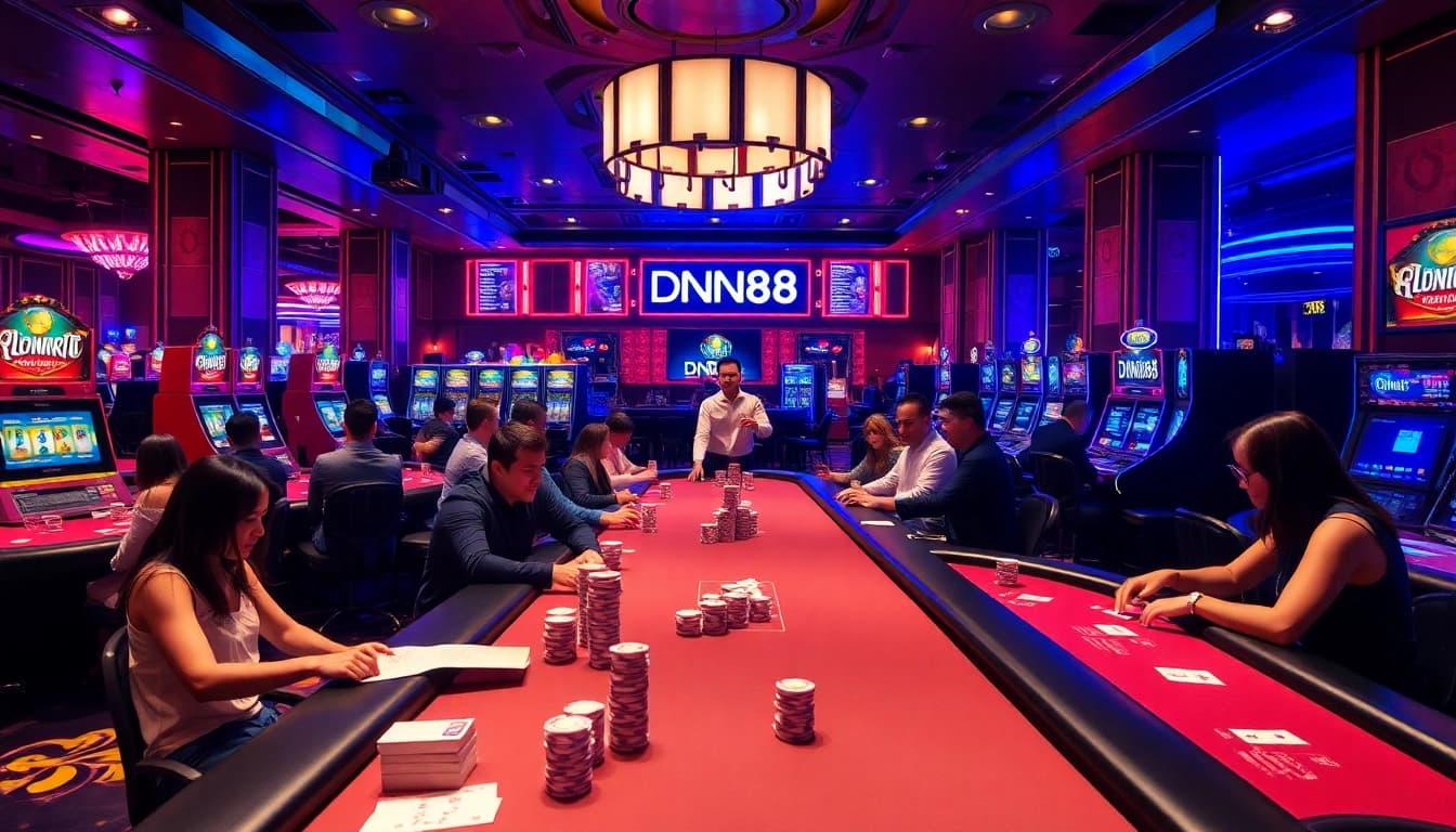 Engage in the exciting gambling environment of DN88, featuring vibrant tables and thrilling gameplay.