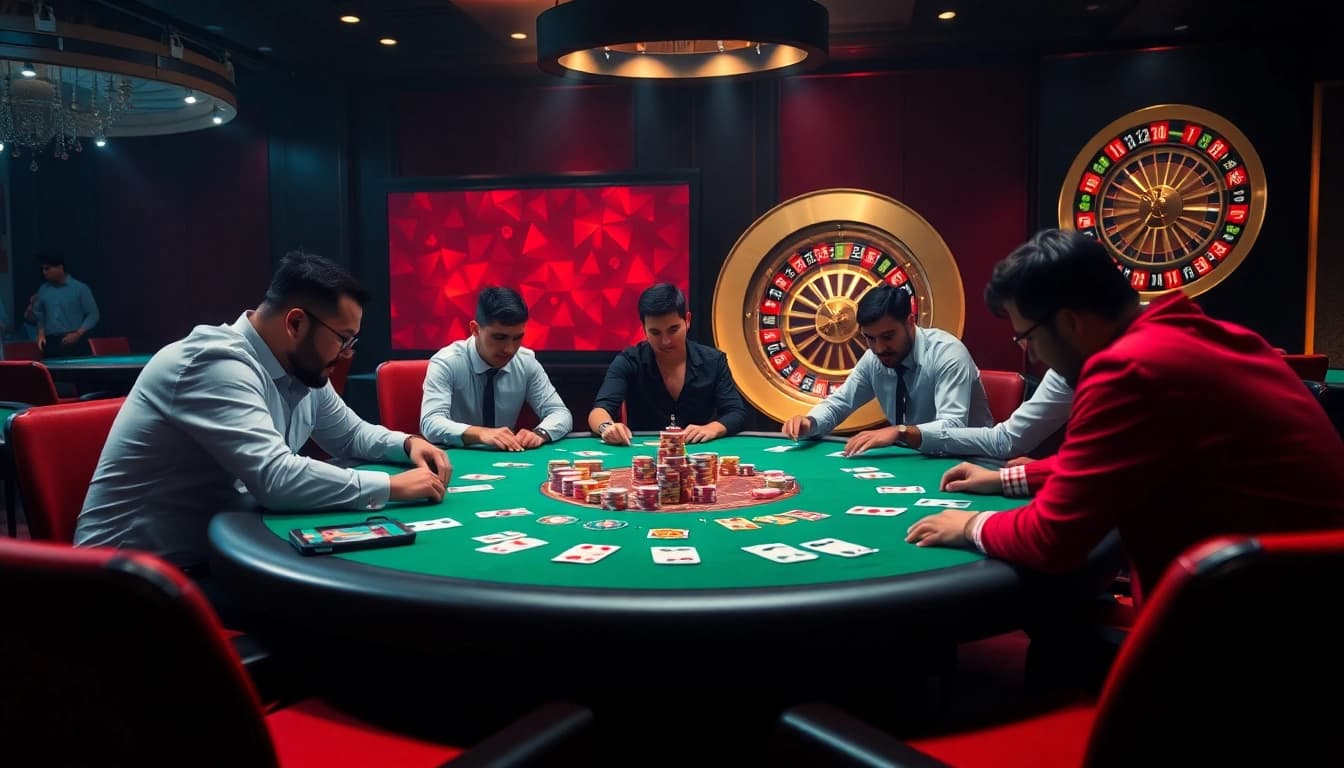 Exciting jun88 con gaming experience at a luxurious poker table with vibrant chips and cards.