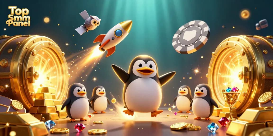 Experience the excitement of Top Smm Panel with a golden penguin delivering winning metrics!