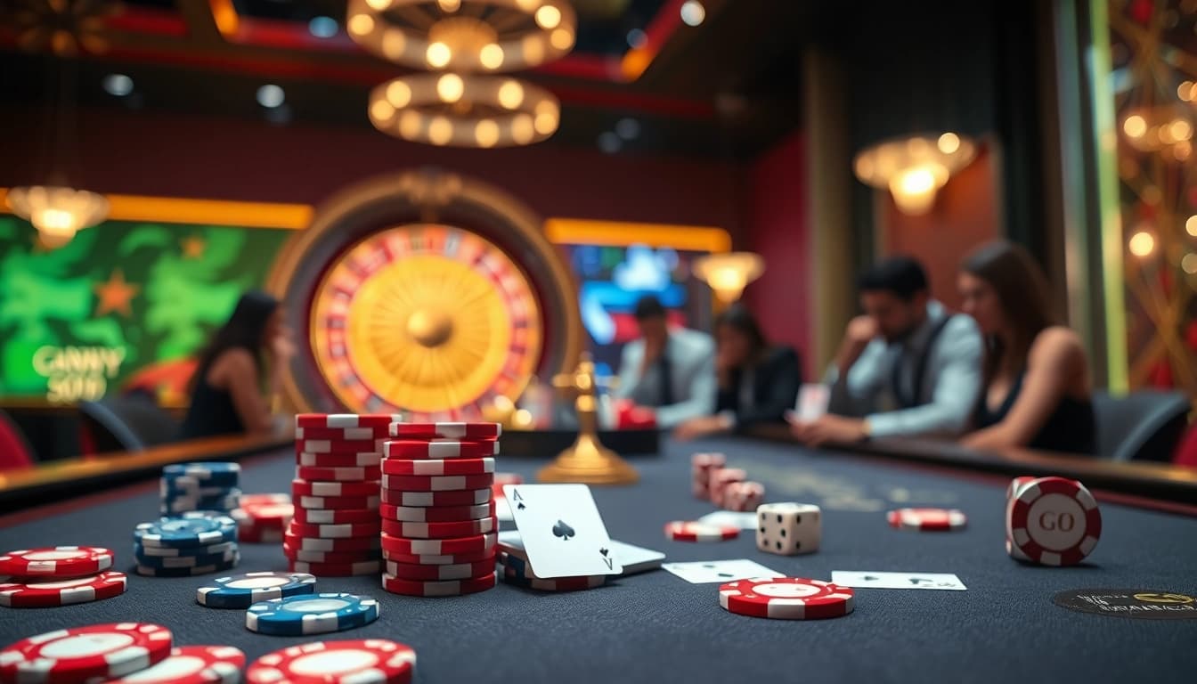 Players engaging in an exhilarating table game showcasing Go 99's vibrant casino atmosphere with colorful chips and cards.