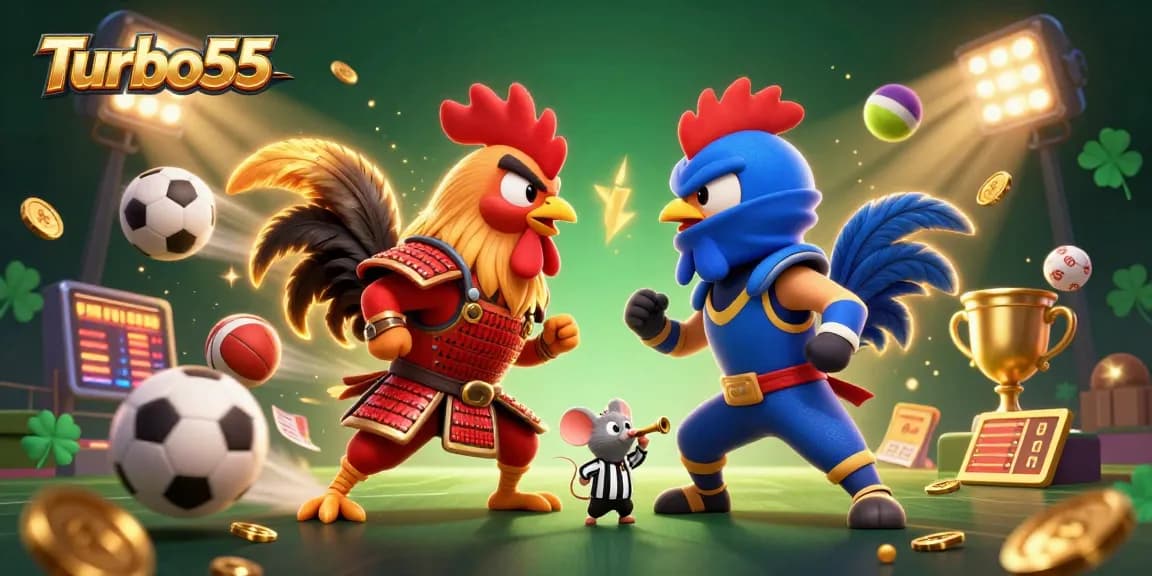 Engage in exciting contests at Turbo55 with dynamic roosters in a vibrant gambling scene.