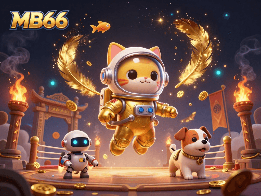 Win big at MB66 with thrilling 3D casino action, featuring a space cat and robot dog!