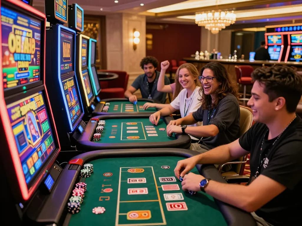 Experience the excitement of 88aa casino with players enjoying various games in a vibrant setting.