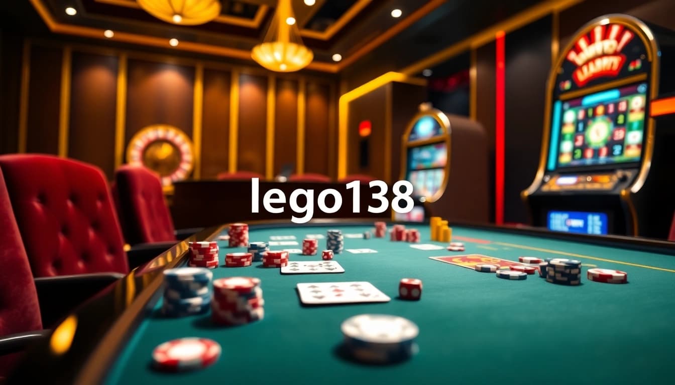 Engaging in online gambling action at lego138 with poker chips and a roulette wheel in a vibrant casino atmosphere.
