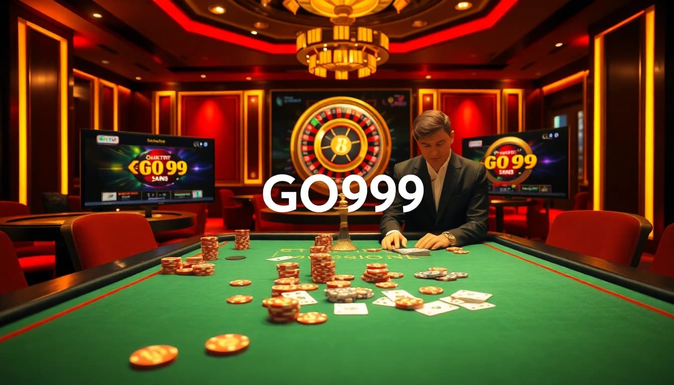 Experience the thrill of GO99 with vibrant gaming tables and engaging casino elements.