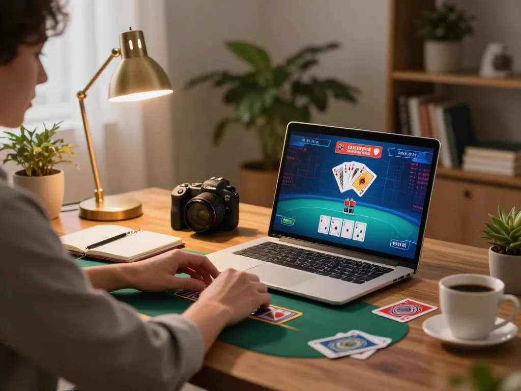 Open88 online poker gaming session at home with strategic notes and a cozy atmosphere.