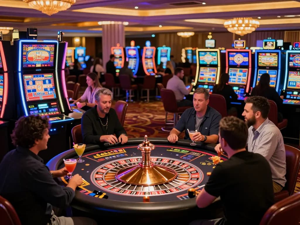 cm88 players placing bets at a roulette table amidst vibrant casino lighting