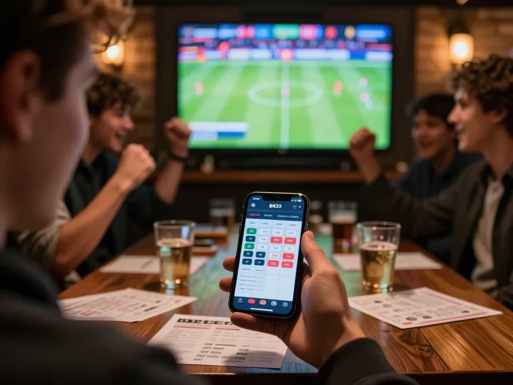 Person placing a bet on the BK33 platform during a live sports event celebration.