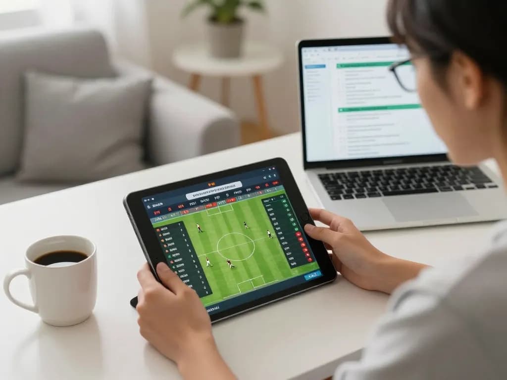 Engaged betting on lode88 with live soccer odds displayed on a tablet