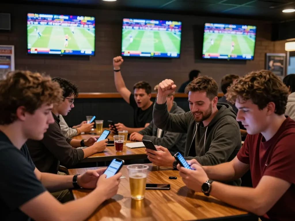 KONG88 users celebrating winning sports bets in a vibrant bar atmosphere