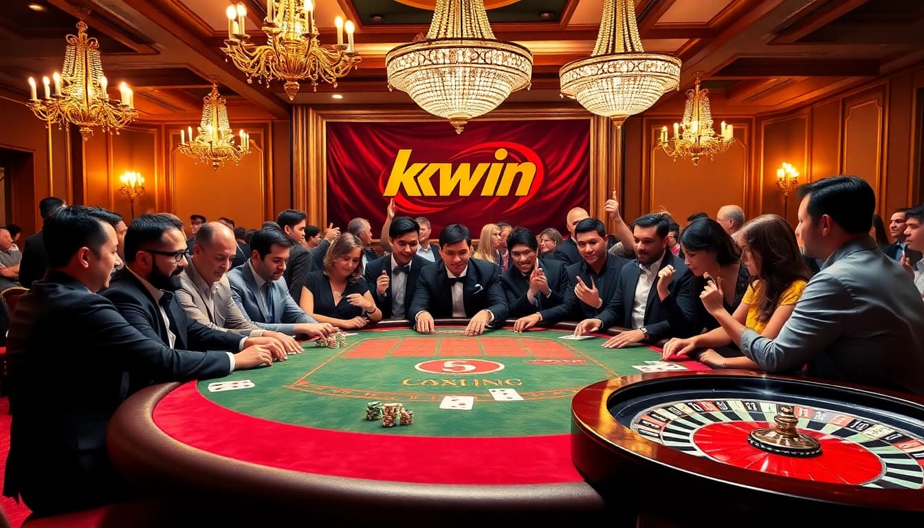 Experience thrilling poker action at Kkwin's luxurious casino table, complete with vibrant ambiance and excitement.