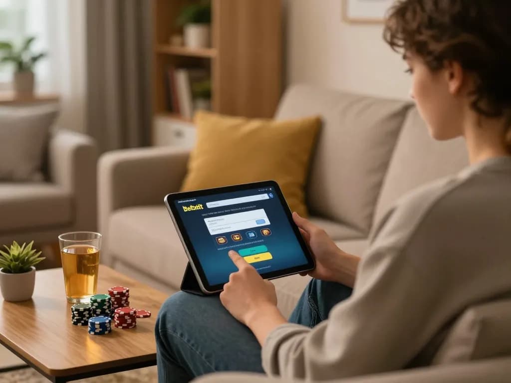 Engaging in Betbdt login for online casino gaming in a cozy home setting.