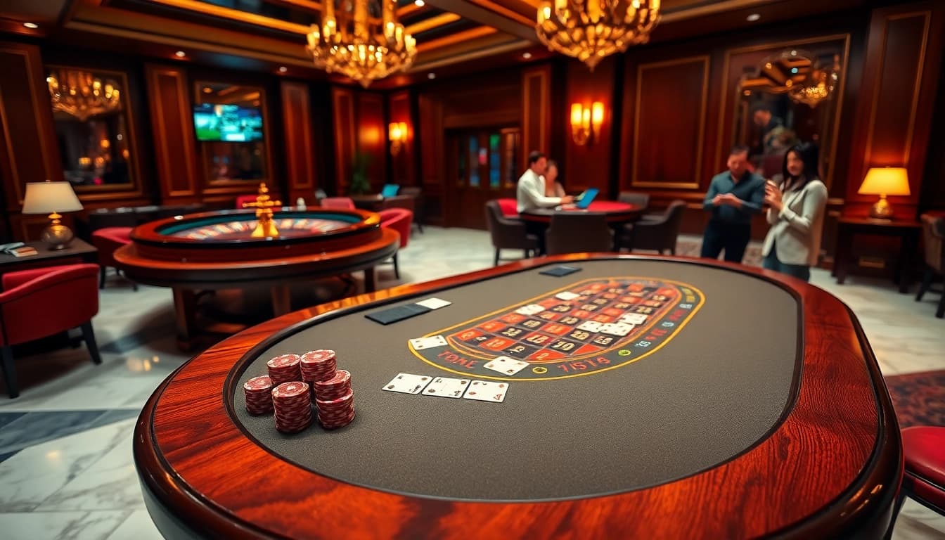Lô Đề Trực Tuyến highlights thrill, showcasing players at elegant casino tables and dynamic online betting.