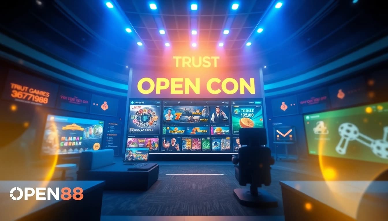 Online gaming interface featuring OPEN88 COM games like slots, sports betting, and esports in a vibrant, user-friendly design.