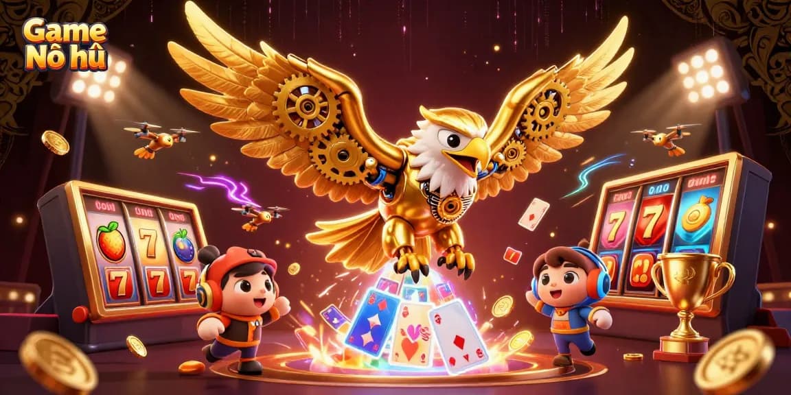 Engage in the thrilling Game Nổ hũ with vibrant slots and jackpot visuals surrounded by dynamic casino elements.