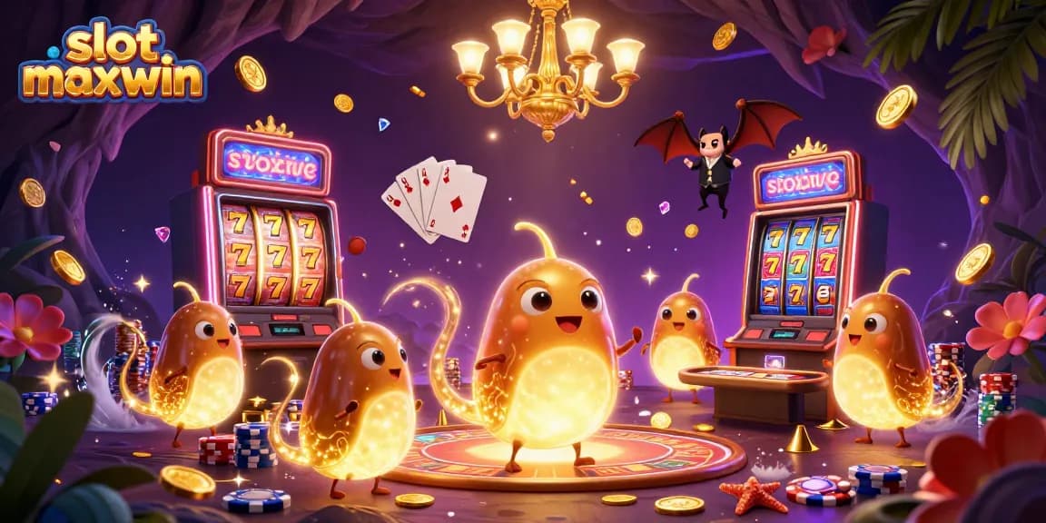 Experience excitement with slot maxwin featuring glowing worms lighting a vibrant cave casino full of thrilling elements.