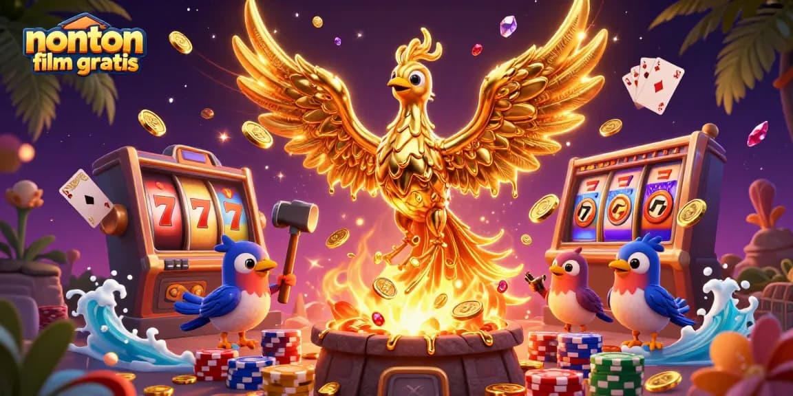 Engage with nonton film gratis while exploring a vibrant 3D illustration of casino elements, featuring a golden phoenix.