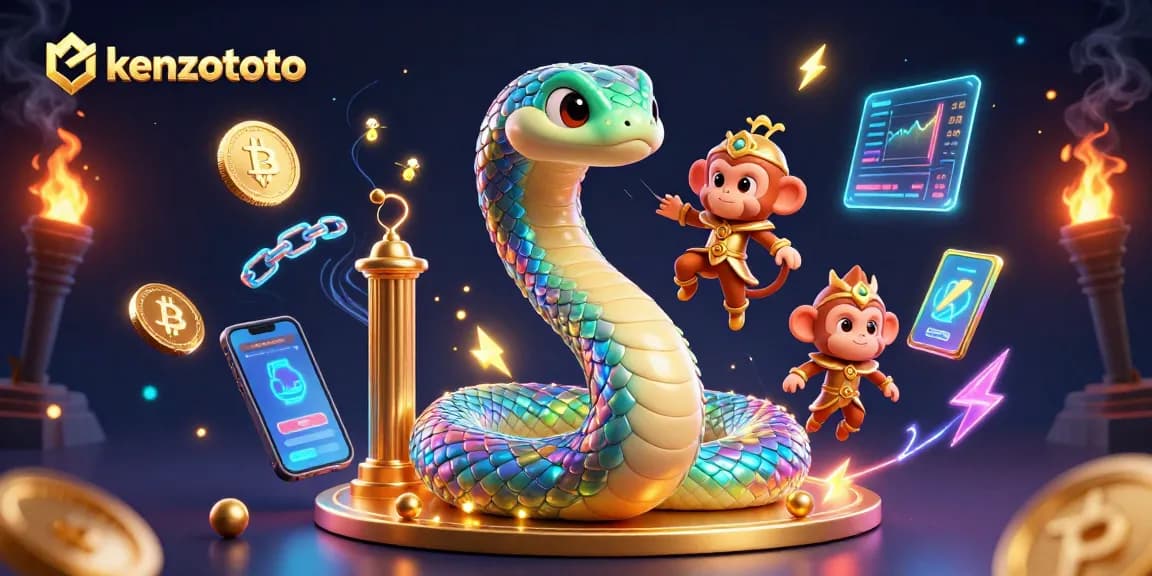 Engage in thrilling gameplay with kenzototo, featuring a vibrant 3D scene of a rainbow serpent and monkey king.