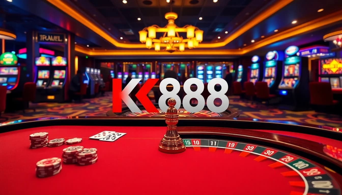 Enhance your gaming experience with K88's thrilling online casino action featuring vibrant poker tables and roulette wheels.