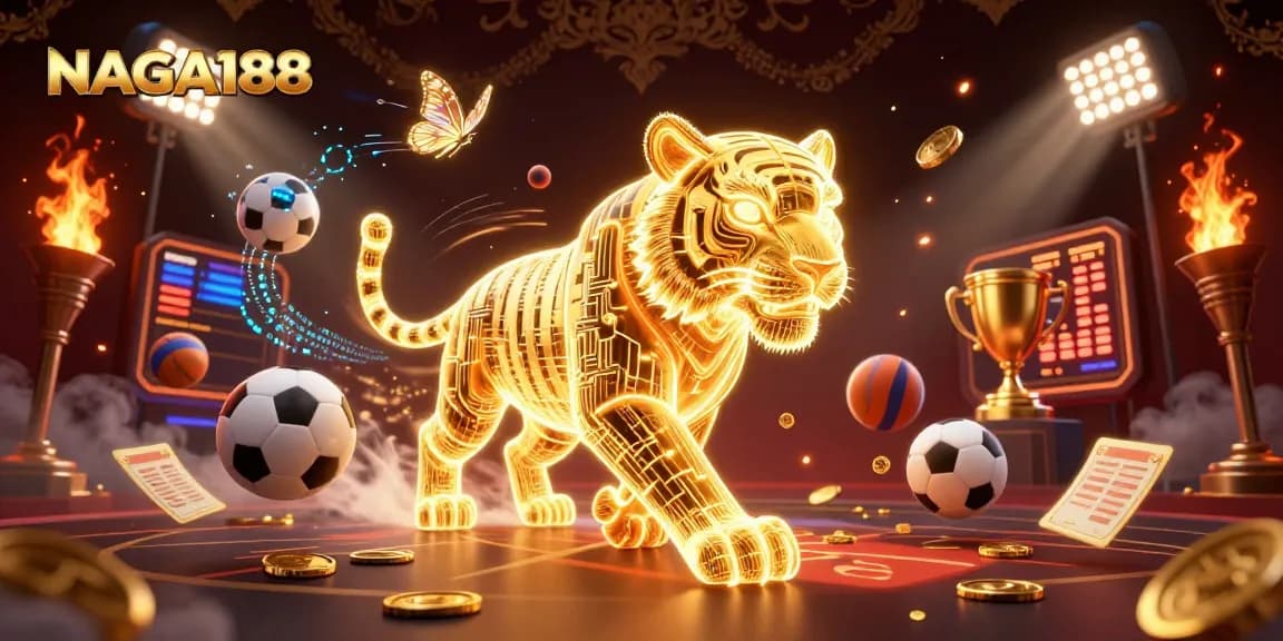 Gambarkan NAGA188 dengan permainan kasino digital dan hiasan yang menarik.