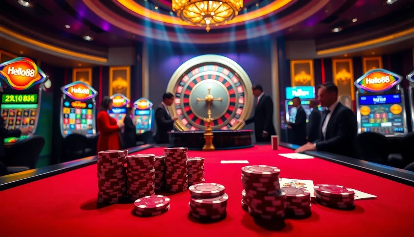 Engage in thrilling casino games at Hello88 with vibrant tables and exciting action.