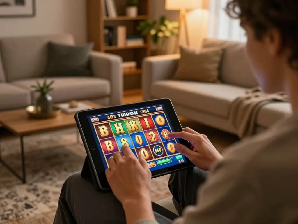 Engaging gameplay at home with sky88 link on tablet while enjoying cozy environment