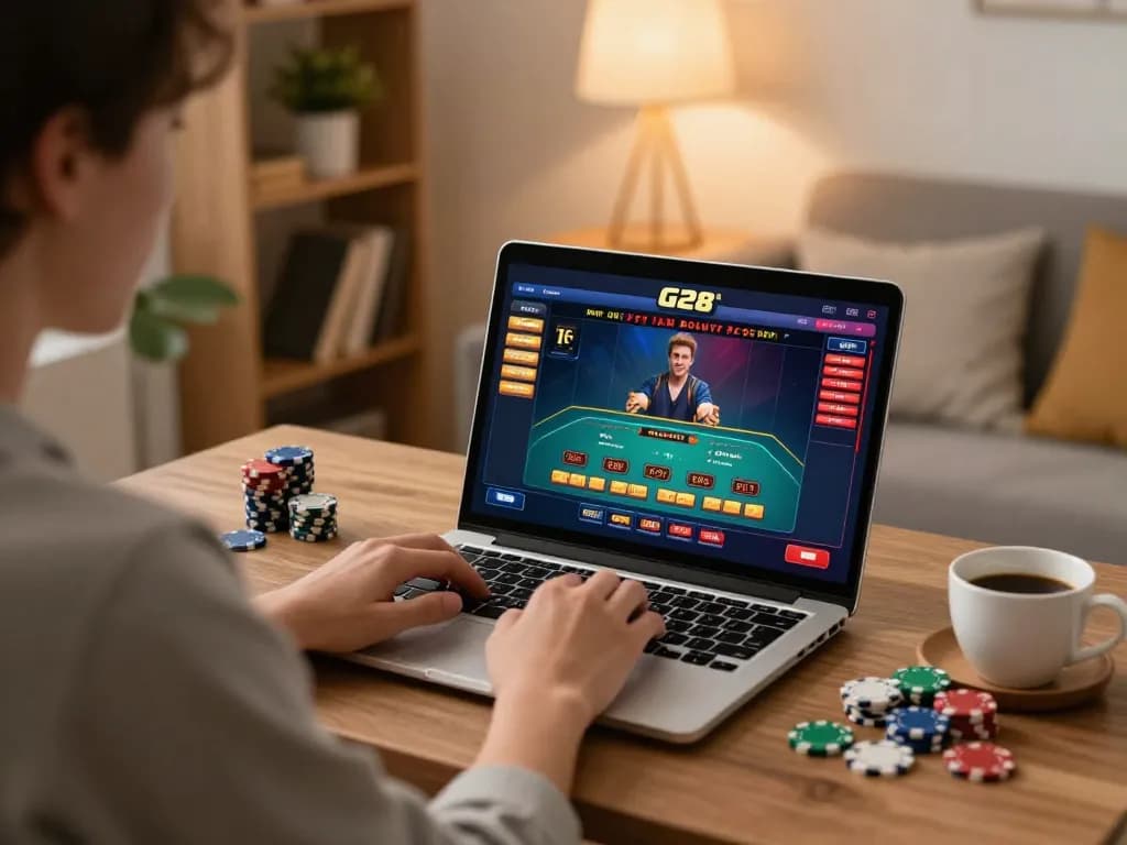 Engaging online gaming session on G28 COM with a player enjoying live dealer games at home.