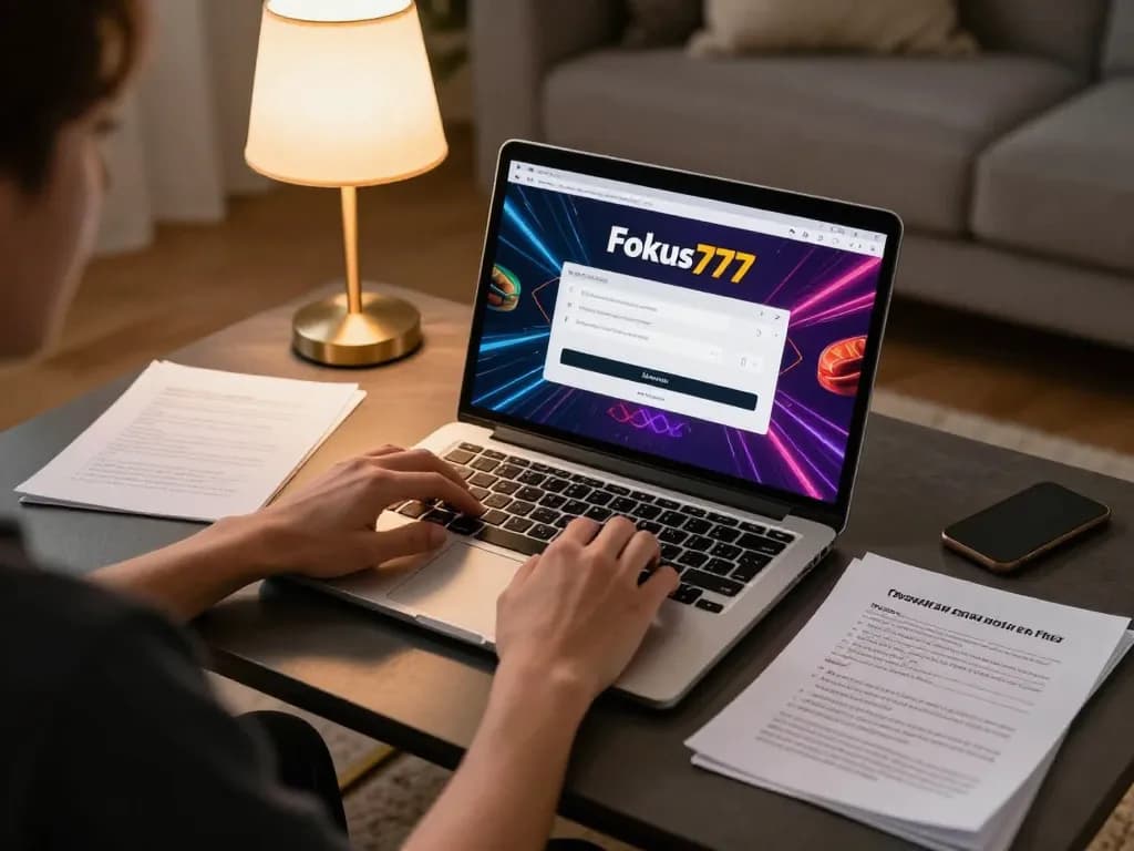 Engaging online gaming session on Fokus777 login with laptop showing slot game interface