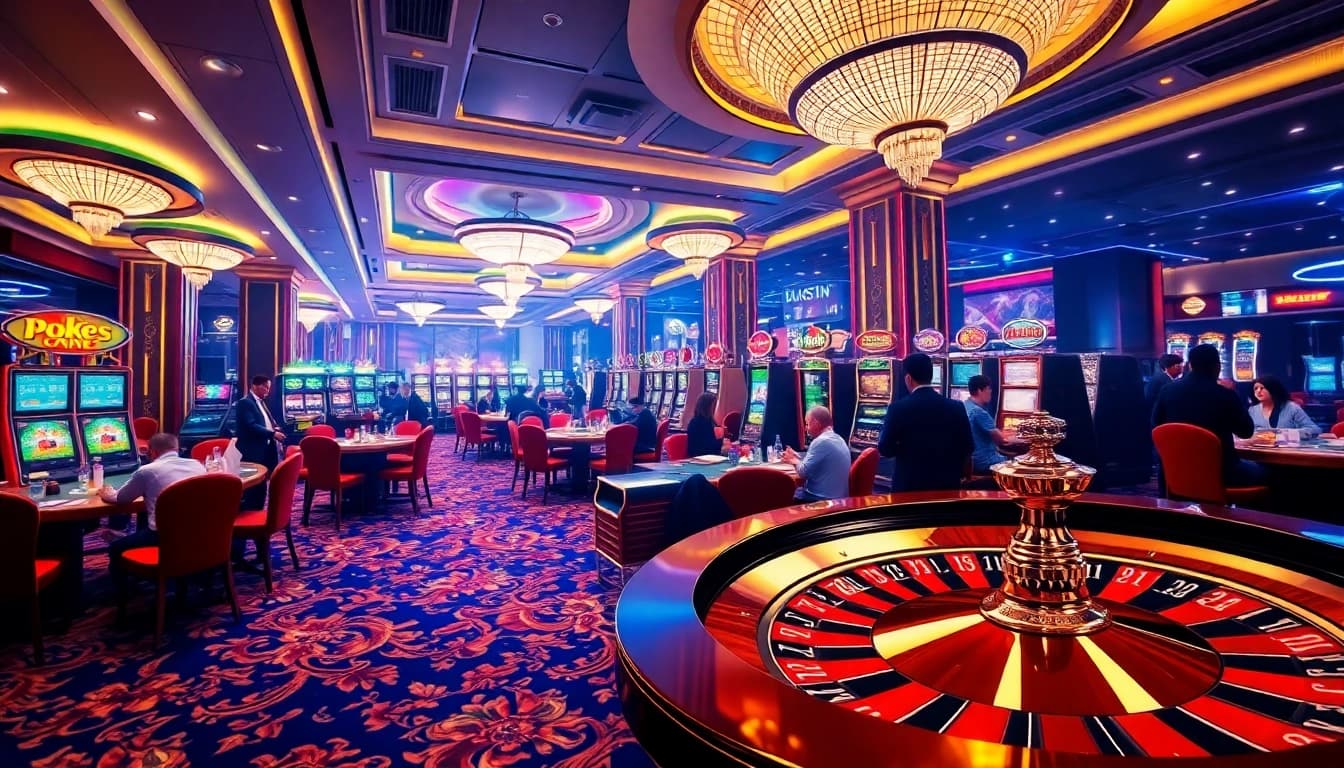 Exciting gaming environment at NK88 online with players at casino tables and slots.
