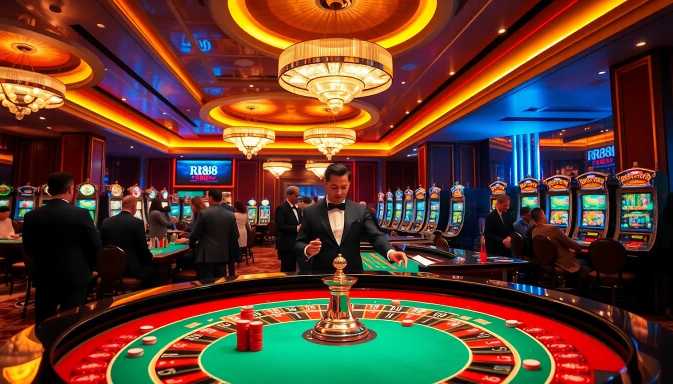 Players engaging at the RR88 casino table, showcasing the excitement of online gambling.