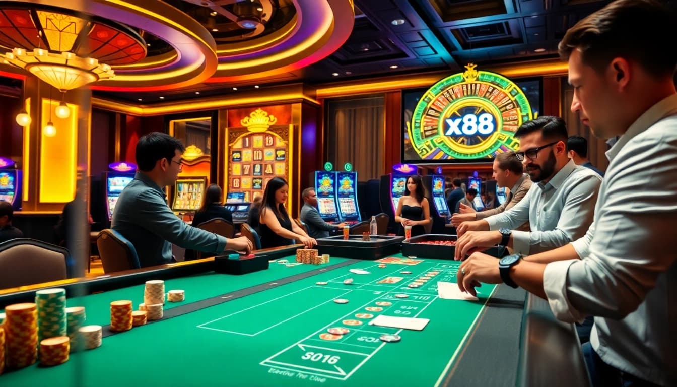 Experience the thrill of betting at XX88 with vibrant table games and slot machines.