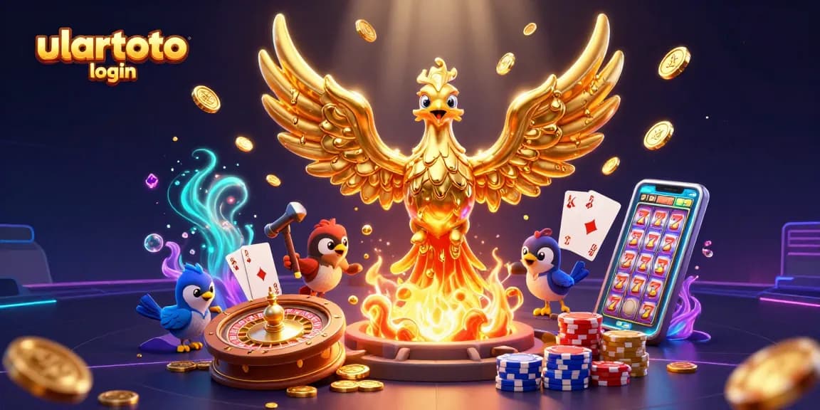 Gambarkan ulartoto login dengan phoenix emas dan elemen judi lainnya yang dinamis.