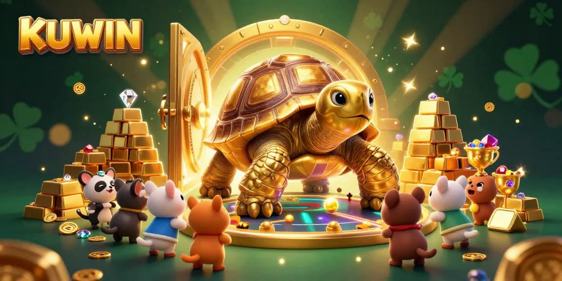 Engage in thrilling gameplay at KUWIN with a colossal golden tortoise pinball machine amidst treasure and jewels.